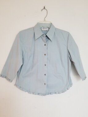 Vtg Preview Collection - Small 8 - Women's - Button - Gray-Blue - Blouse / Shirt